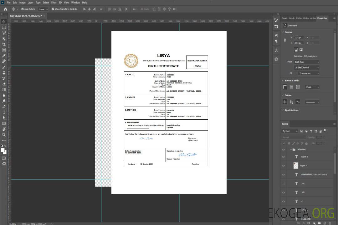 Modèle Word et PDF d'acte de naissance en Libye template